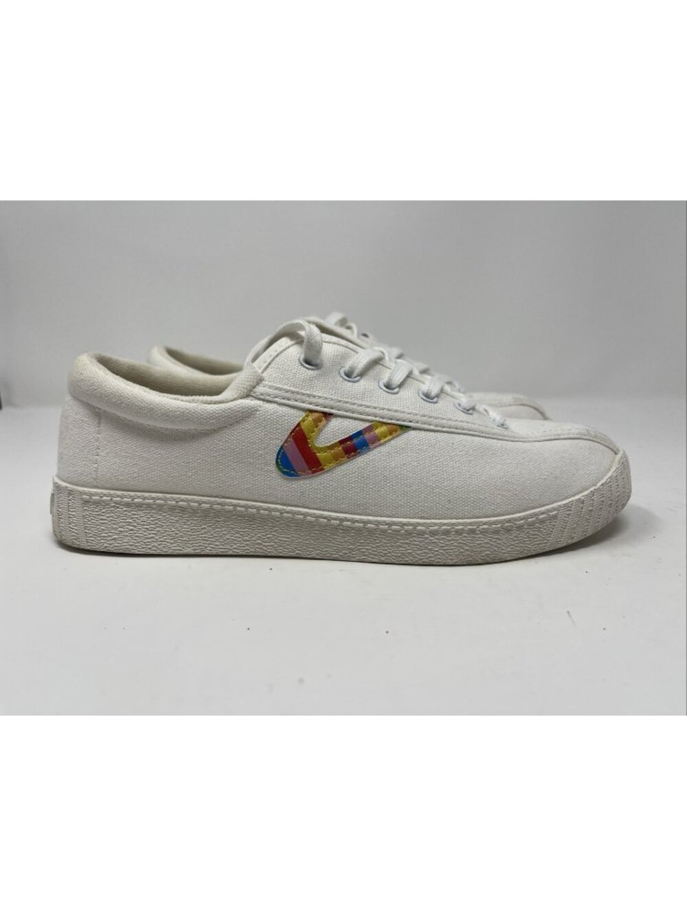Tretorn Shoes Women 7.5M Nylite  Plus Sneakers White Canvas Rainbow Lace Up